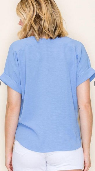 V-Neck Roll Up Sleeve Blouse By: Staccato
