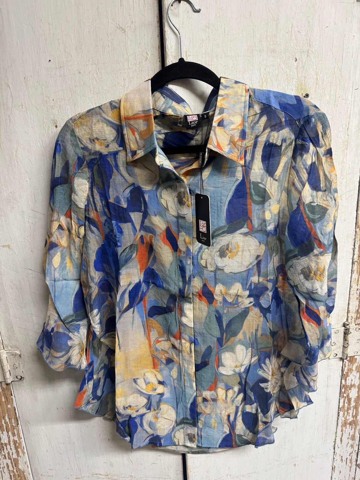 Blue Lagoon Side Flounce Blouse By: Lior Paris