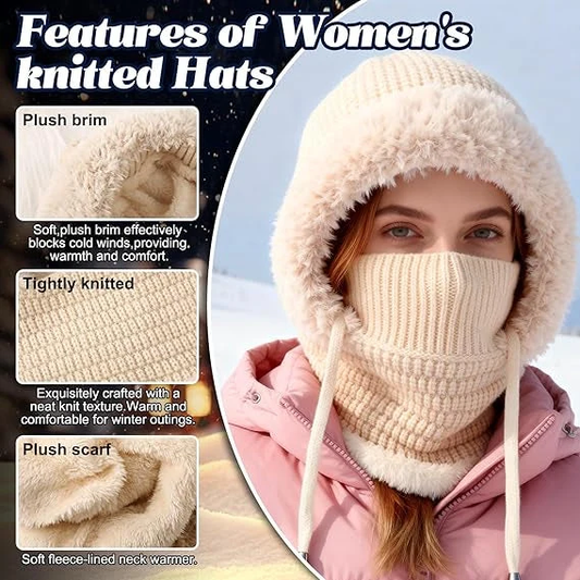 🎁49% OFF! 🥶 ❤️ 3-in-1 Women's Knitted Winter Hood with Soft Fleece Lining 🧣