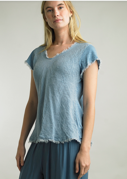 Frayed Edge V-Neck Shirt By: Tempo Paris (3-Colors)